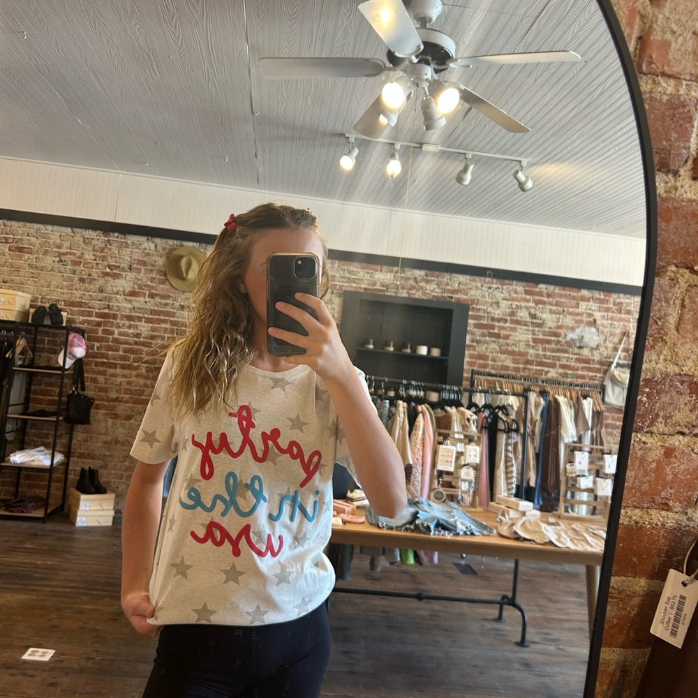 White and Red Short Sleeve Tee
